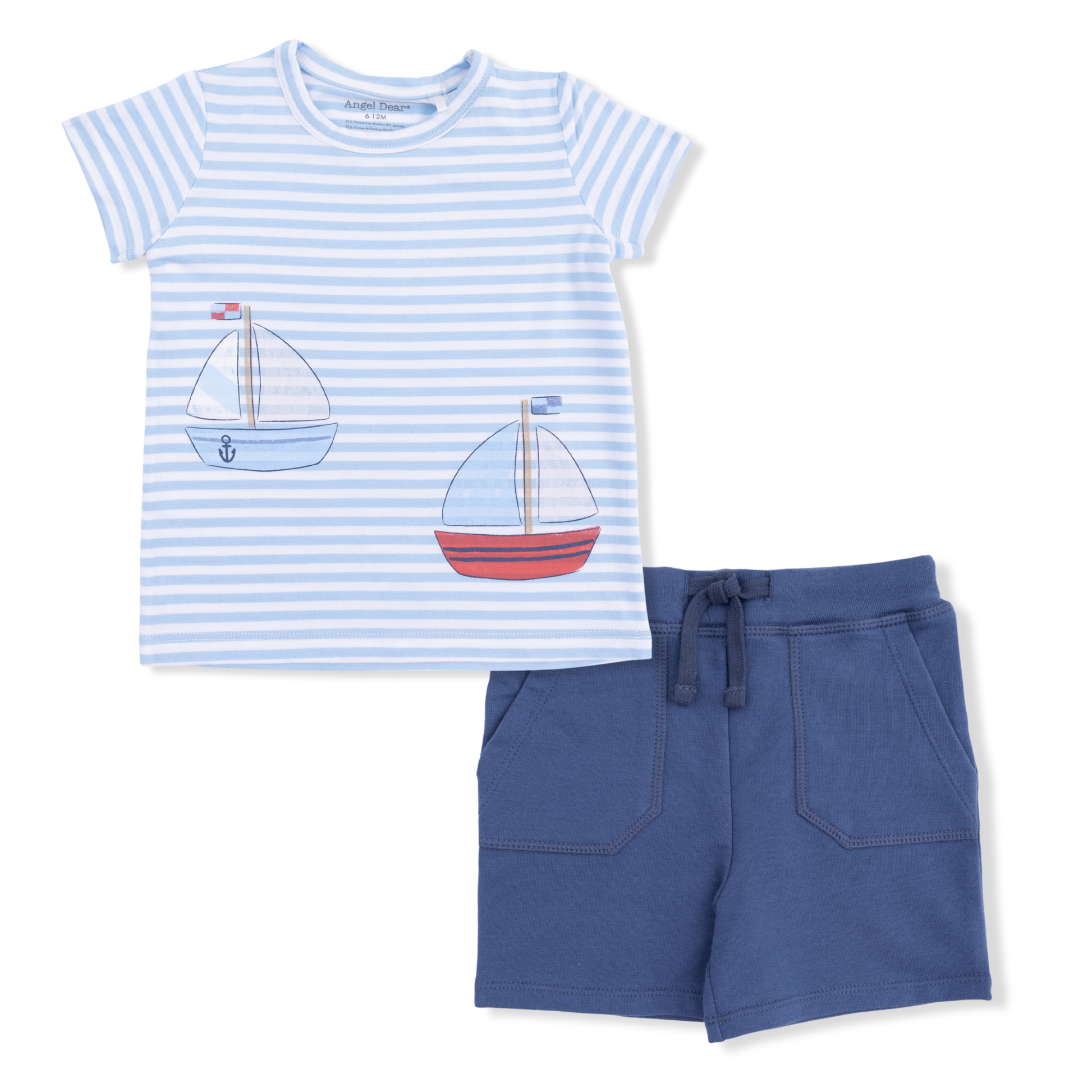 Bubbly Sailboat Stripe - Crew Neck Tee with Cargo Short - Hello Baby Apparel
