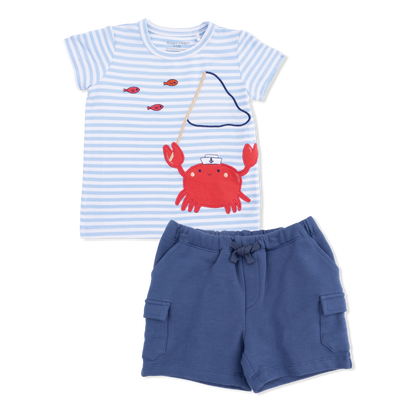 Sailor Sea Creatures Appliques - Crew Neck Tee with Cargo Short - Hello Baby Apparel