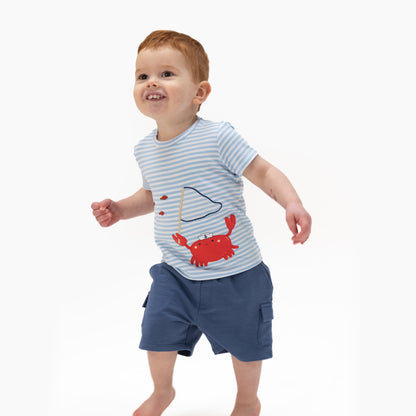 Sailor Sea Creatures Appliques - Crew Neck Tee with Cargo Short - Hello Baby Apparel