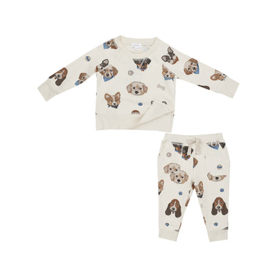 Angel Dear ||French Terry Vintage Puppy Faces - Raglan Sweatshirt & Jogger Set