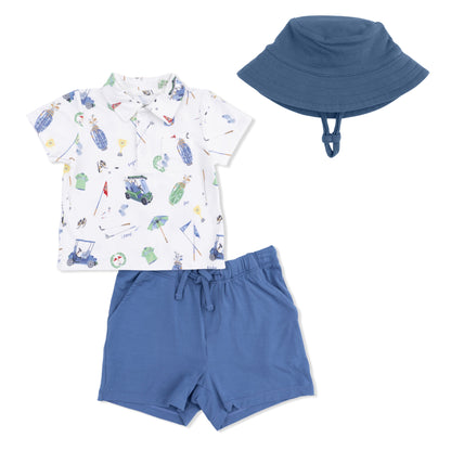 Golf Things - Polo with Casual Short with Solid Bucket Hat - Hello Baby Apparel