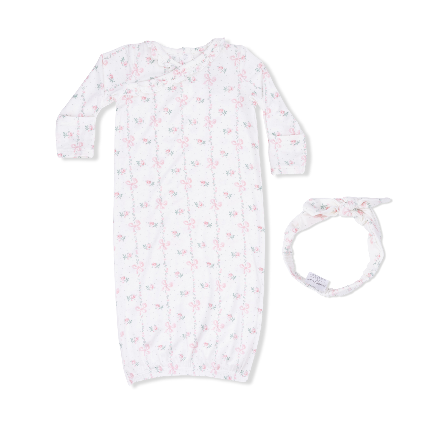 Dainty Buds and Bows - Kimono Gown & Knot Headband - Hello Baby Apparel