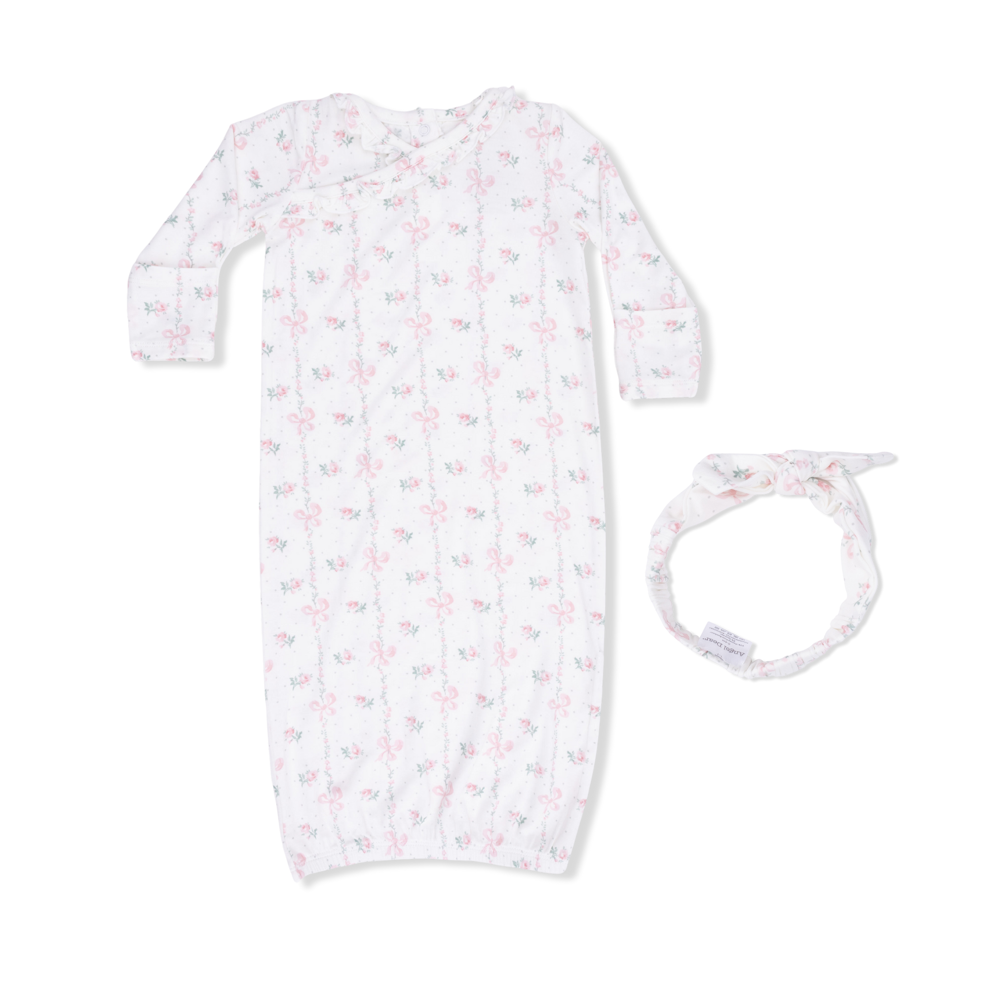 Dainty Buds and Bows - Kimono Gown & Knot Headband - Hello Baby Apparel