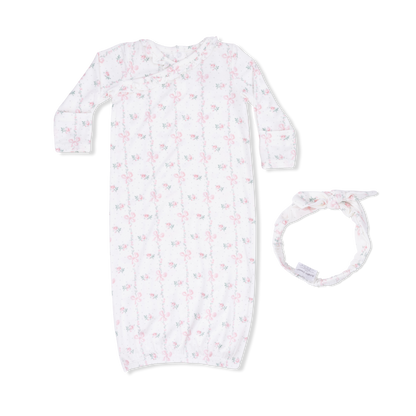 Dainty Buds and Bows - Kimono Gown & Knot Headband - Hello Baby Apparel