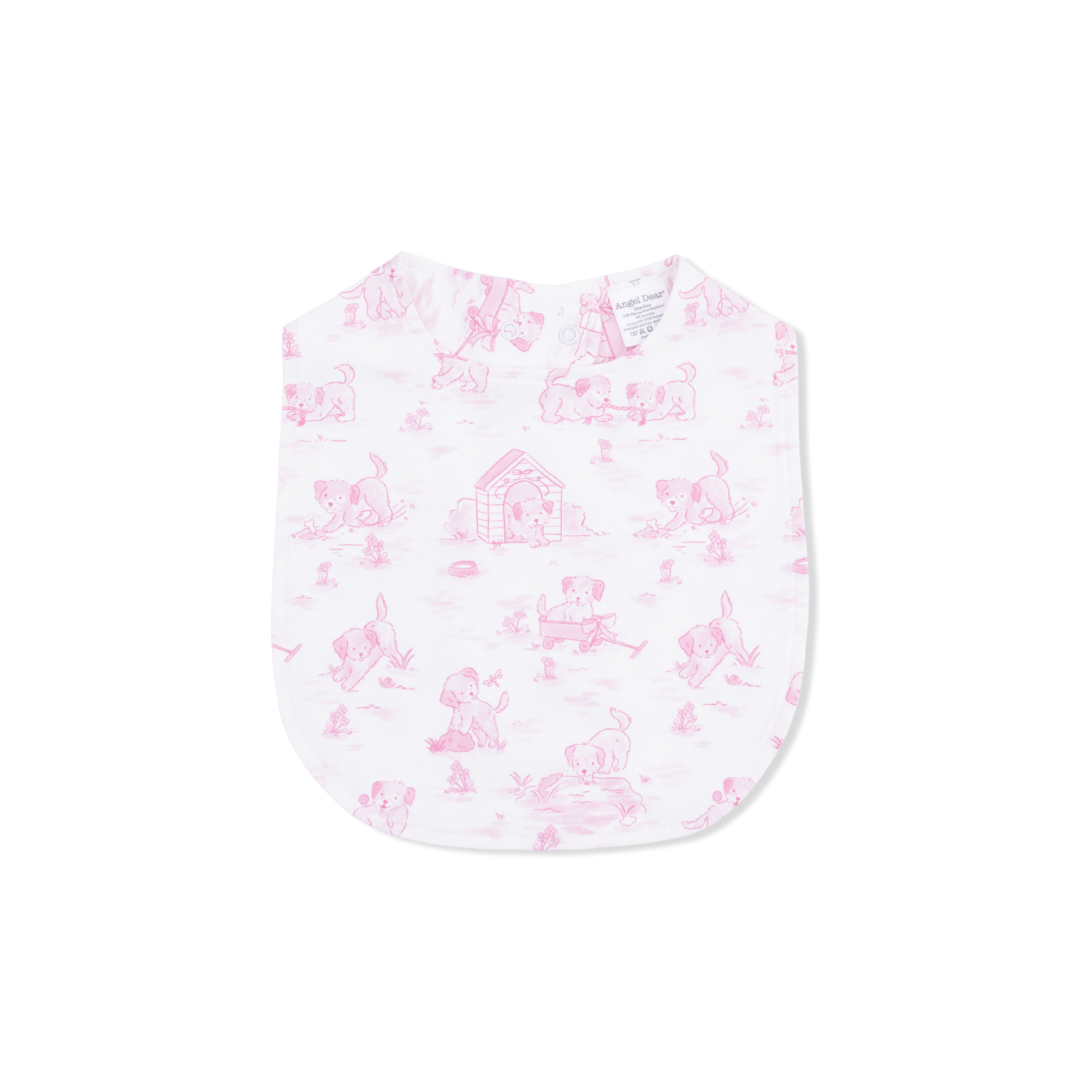 Puppy Toile Pink - 2 Way Ruffle Back Zipper Footie with Bandana Bib, and Swaddle Blanket Set - Hello Baby Apparel