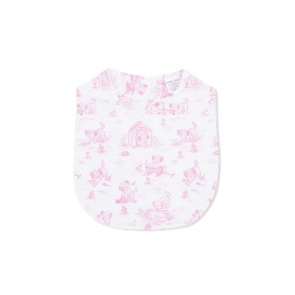 Puppy Toile Pink - 2 Way Ruffle Back Zipper Footie with Bandana Bib, and Swaddle Blanket Set - Hello Baby Apparel