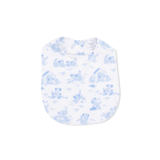 Puppy Toile Blue - Feeding Bib - Hello Baby Apparel