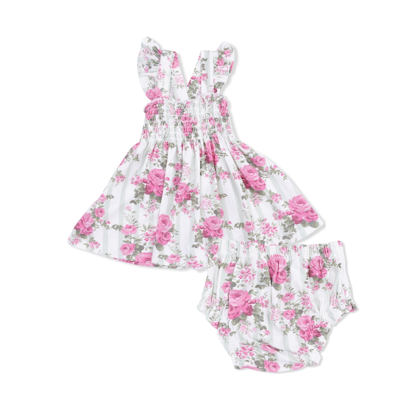 Cabbage Rose Stripe - Smocked Top with Bloomer - Hello Baby Apparel