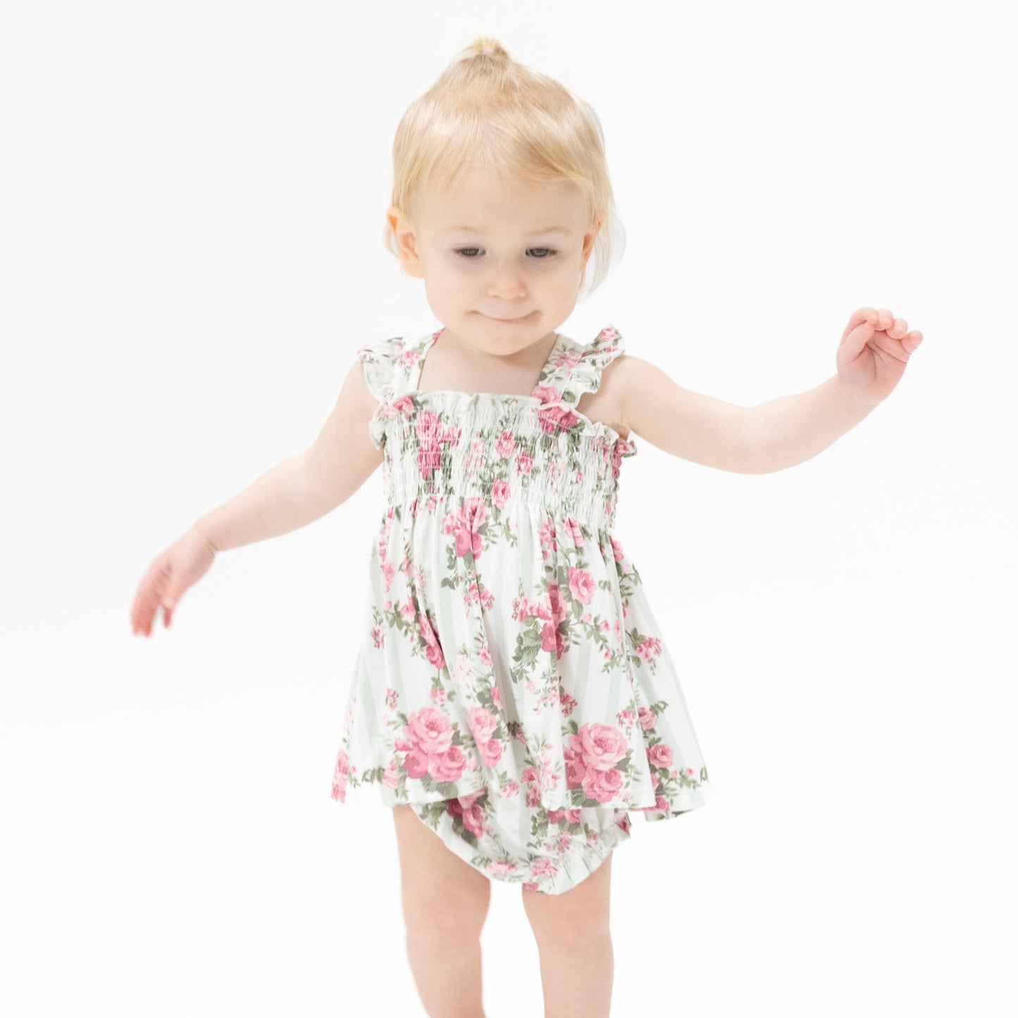Cabbage Rose Stripe - Smocked Top with Bloomer - Hello Baby Apparel