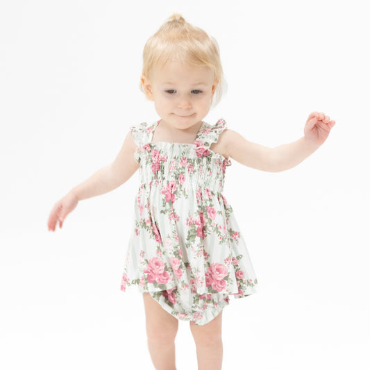 Cabbage Rose Stripe - Smocked Top with Bloomer - Hello Baby Apparel