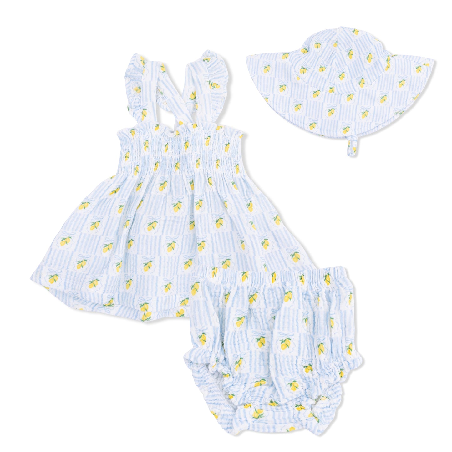 Lovely Lemons - Smocked Top with Bloomer & Sun Hat Set - Hello Baby Apparel
