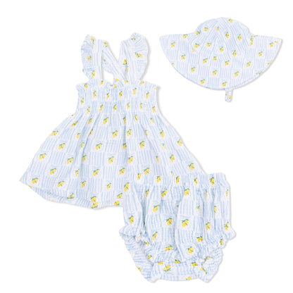 Lovely Lemons - Smocked Top with Bloomer & Sun Hat Set - Hello Baby Apparel