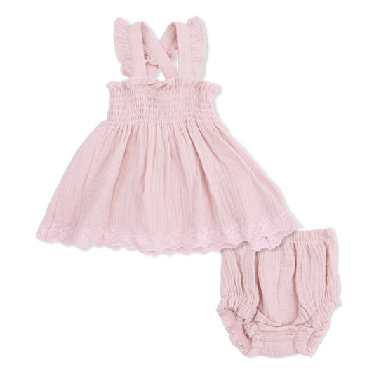 Solid Muslin Lotus - Smocked Top with Bloomer - Hello Baby Apparel