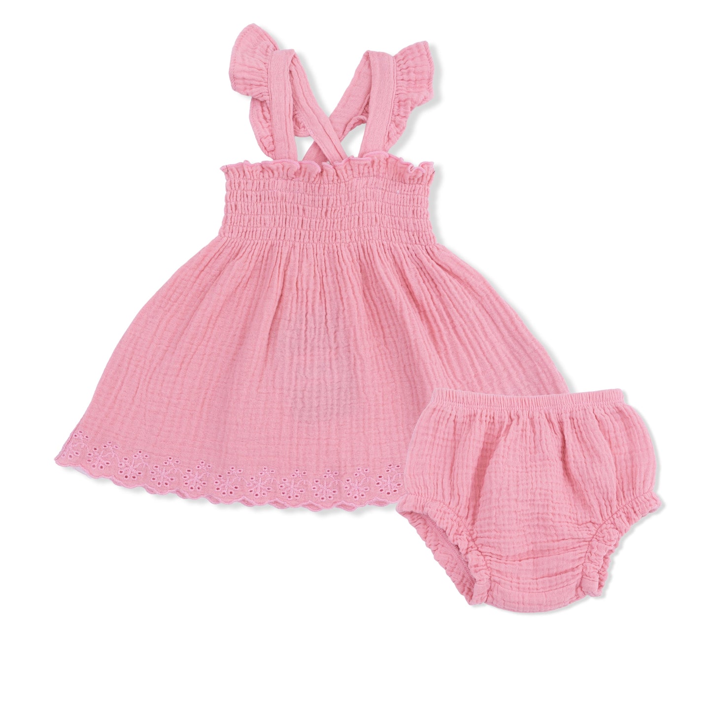 Solid Muslin Poignant Pink - Smocked Top with Bloomer - Hello Baby Apparel