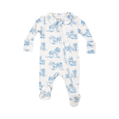 Angel Dear || Farm Toile Blue Peter Pan 2 Way Zipper Footie