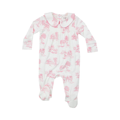 Angel Dear || Farm Toile Pink Smocked Footie