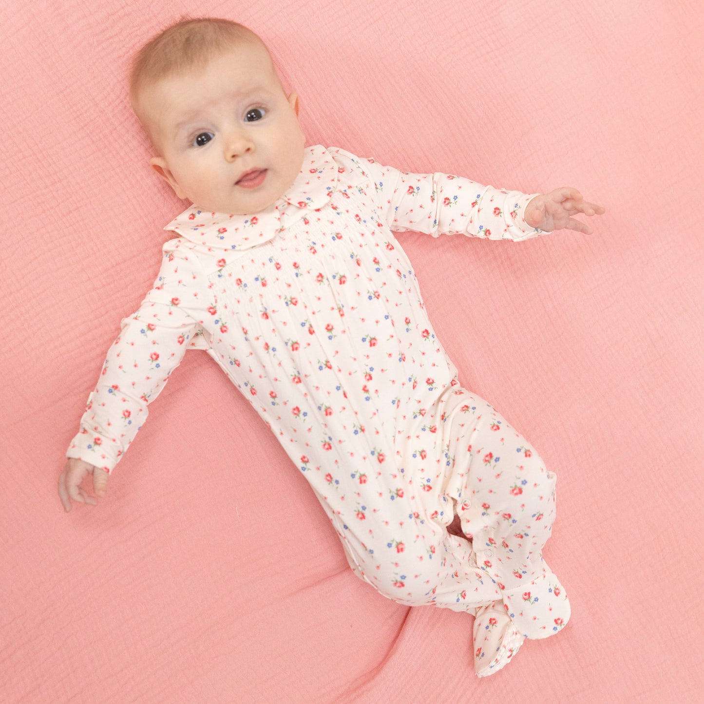 Joli Rosette - Smocked Peter Pan Snap Footie - Hello Baby Apparel