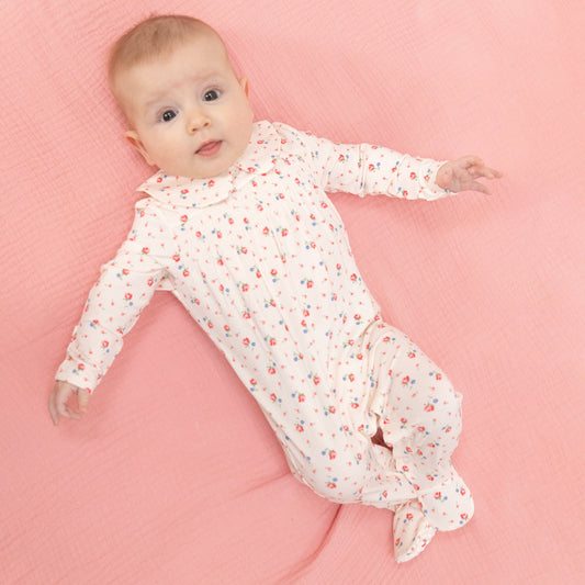 Joli Rosette - Smocked Peter Pan Snap Footie - Hello Baby Apparel