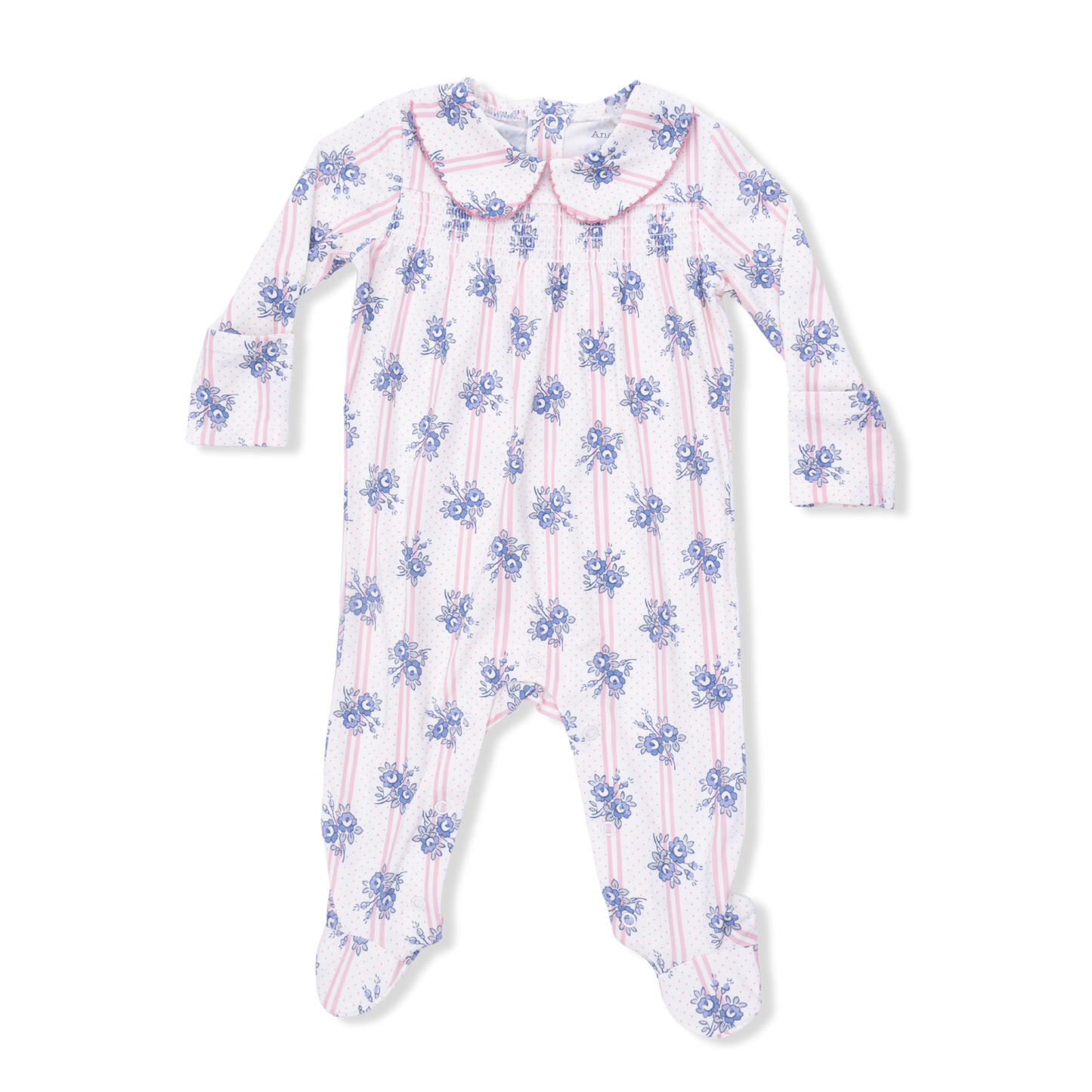 Stripe Dot Roses - Smocked Peter Pan Snap Footie - Hello Baby Apparel
