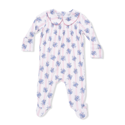 Stripe Dot Roses - Smocked Peter Pan Snap Footie - Hello Baby Apparel