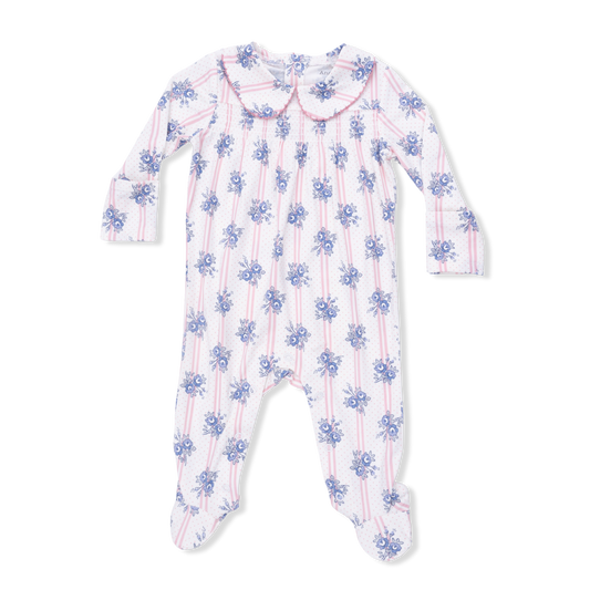 Stripe Dot Roses - Smocked Peter Pan Snap Footie - Hello Baby Apparel