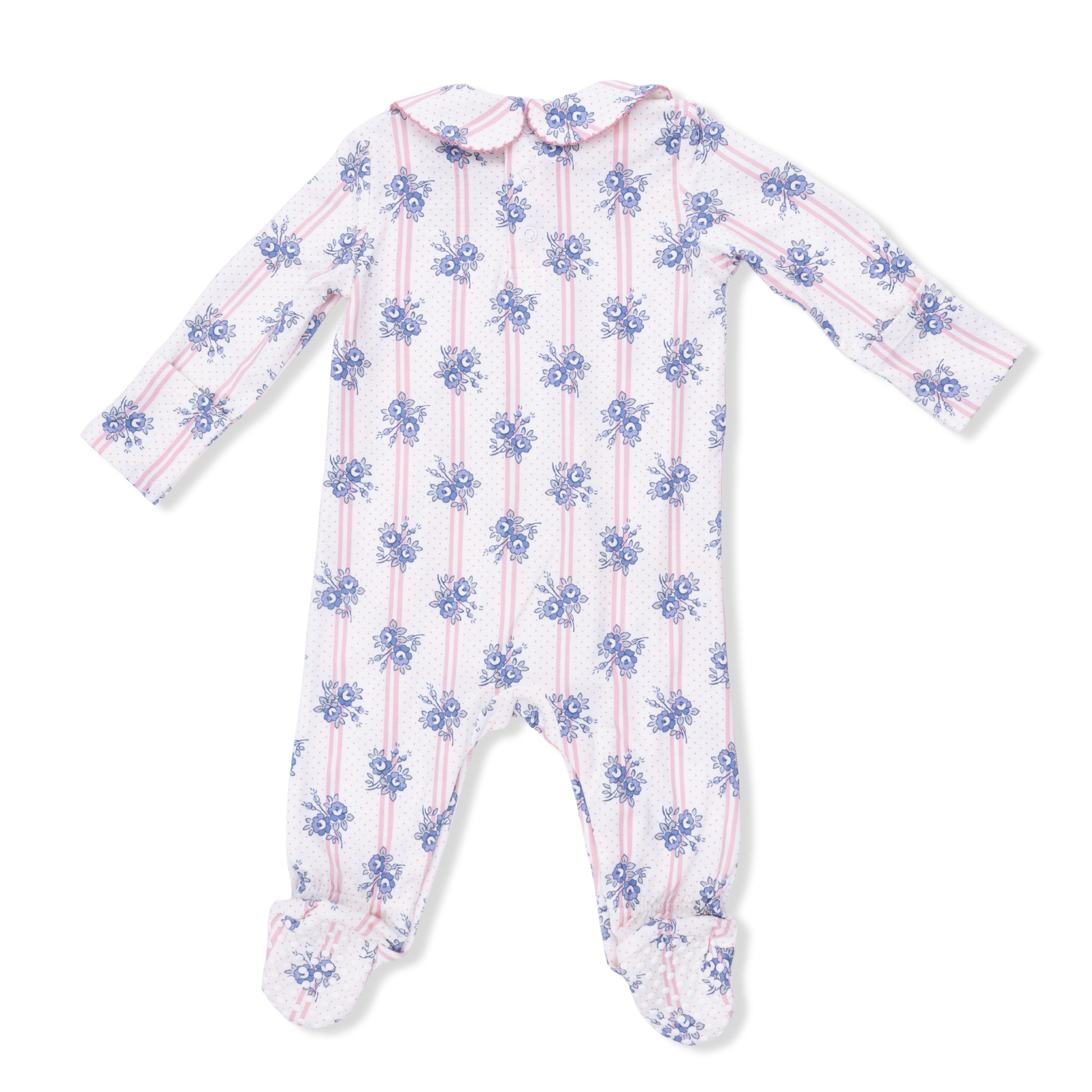 Stripe Dot Roses - Smocked Peter Pan Snap Footie - Hello Baby Apparel