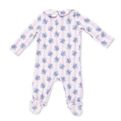 Stripe Dot Roses - Smocked Peter Pan Snap Footie - Hello Baby Apparel