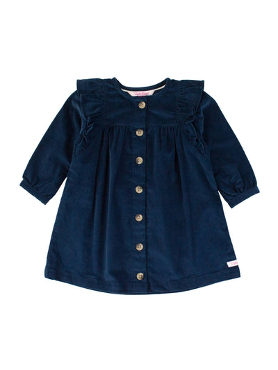 Girls Dark Navy Stretch Corduroy Ruffle Detail Dress