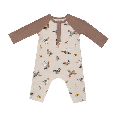 Angel Dear || Ducks Long Sleeve Raglan Henley Romper