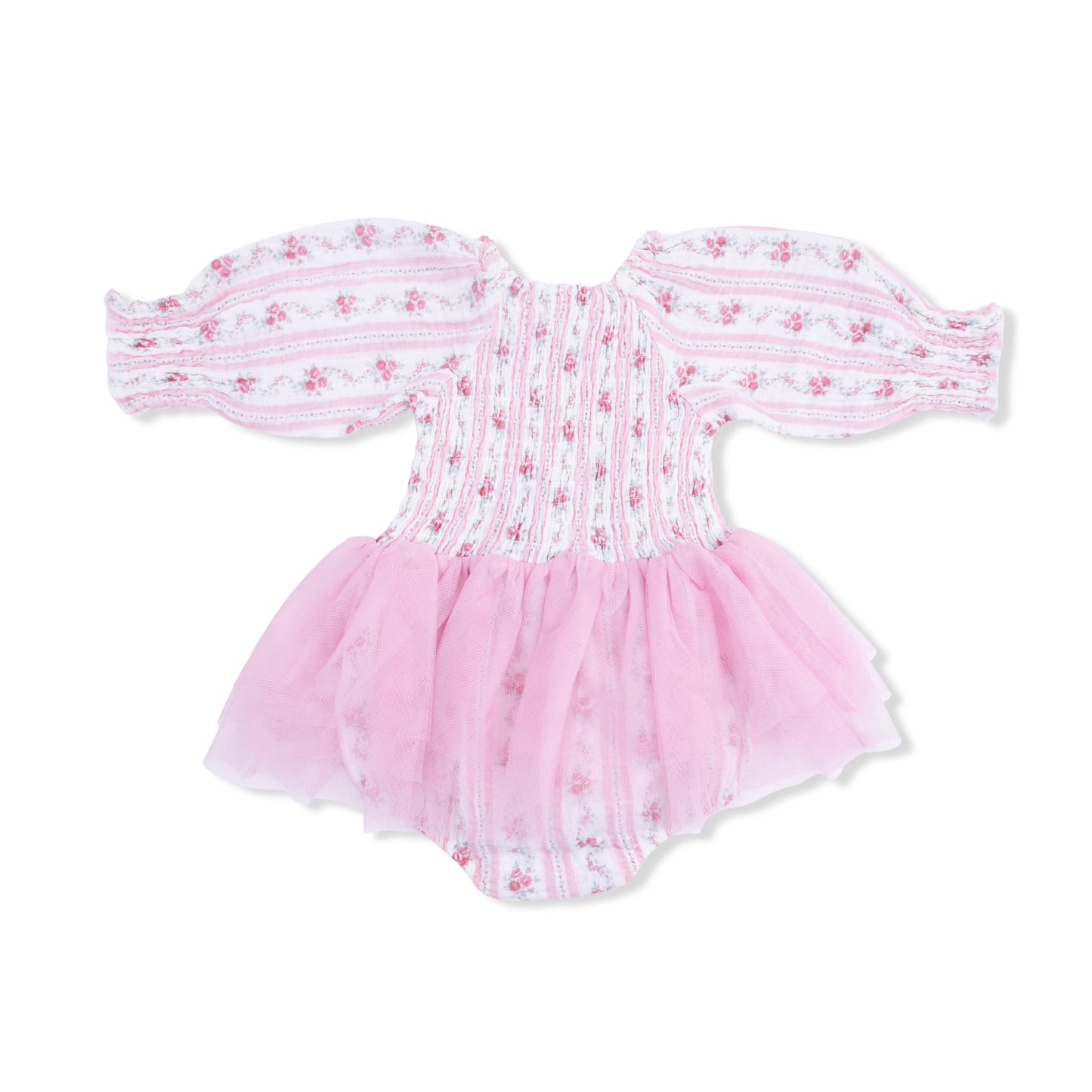 Winding Roses Stripe - Long Sleeve Smocked Bubble with Tutu - Hello Baby Apparel
