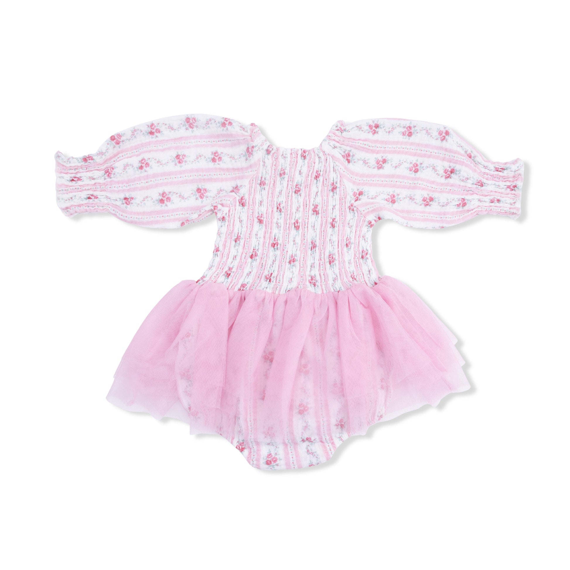 Winding Roses Stripe - Long Sleeve Smocked Bubble with Tutu - Hello Baby Apparel
