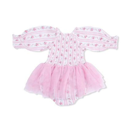 Winding Roses Stripe - Long Sleeve Smocked Bubble with Tutu - Hello Baby Apparel