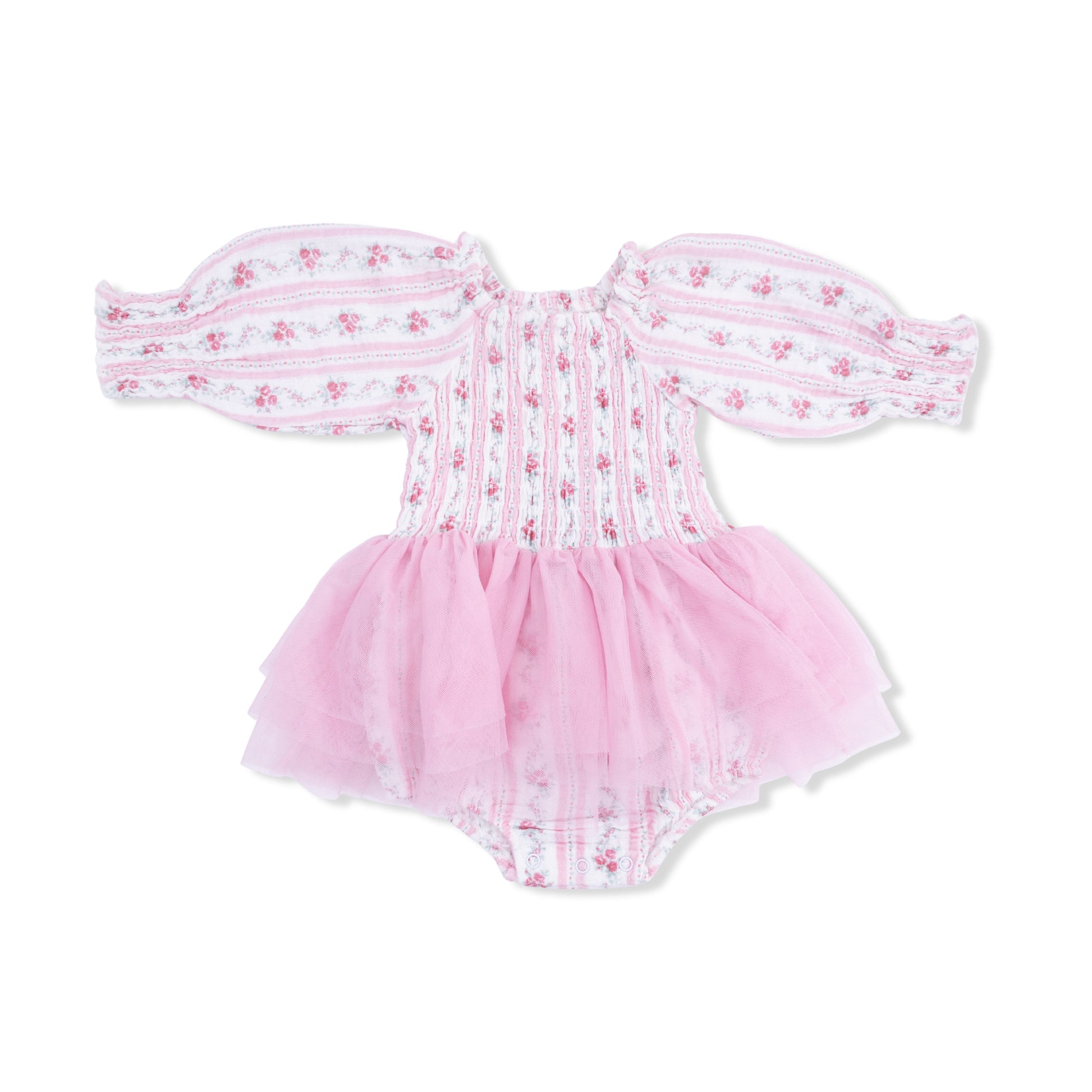 Winding Roses Stripe - Long Sleeve Smocked Bubble with Tutu - Hello Baby Apparel
