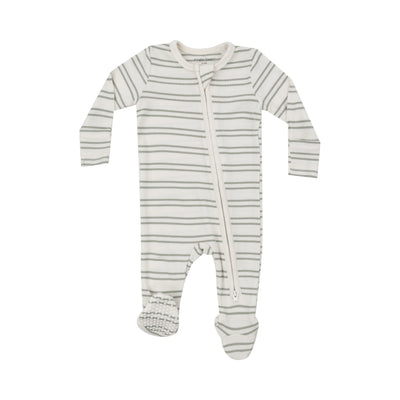 Angel Dear || Ribbed Stripe Desert Sage - 2 Way Zipper Footie