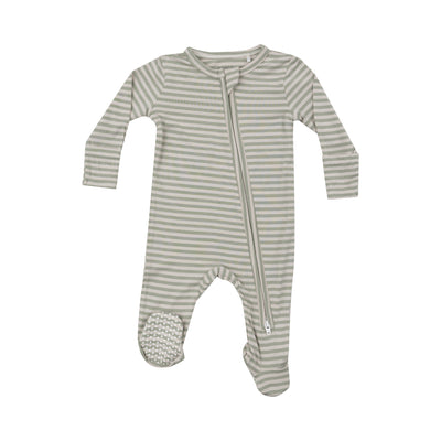 Angel Dear || Bamboo Desert Sage Stripe 2 Way Zipper Footie