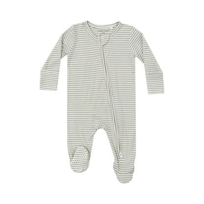 Angel Dear || Desert Green Stripe 2 Way Zipper Footie