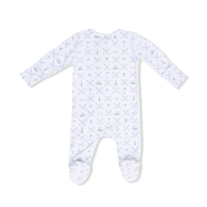 Golf Trellis Blue - 2 Way Zipper Footie & Swaddle Blanket - Hello Baby Apparel