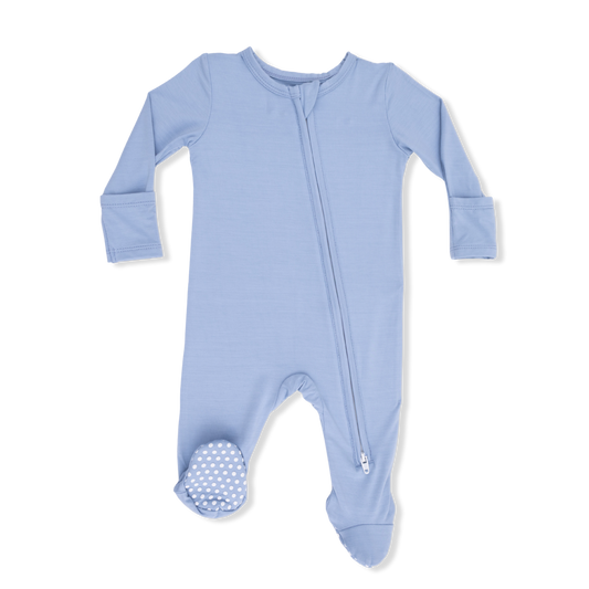 Solid Blue Fog - 2 Way Zipper Footie - Hello Baby Apparel
