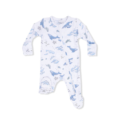 Watercolor Blue Whales - 2 Way Zipper Footie - Hello Baby Apparel