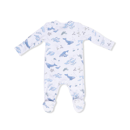 Watercolor Blue Whales - 2 Way Zipper Footie - Hello Baby Apparel
