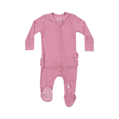 Angel Dear || Ribbed Wild Rose - 2 Way Ruffle Zipper Footie