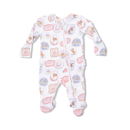 Rodeo Patches Pink - 2 Way Ruffle Back Zipper Footie - Hello Baby Apparel