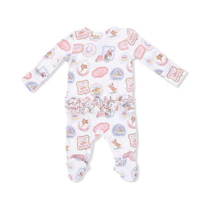 Rodeo Patches Pink - 2 Way Ruffle Back Zipper Footie - Hello Baby Apparel