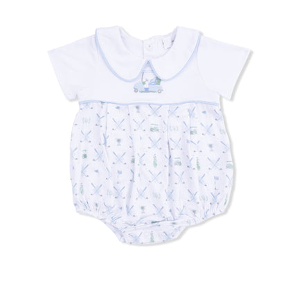 Golf Trellis Blue - Classic Box Pleat Bubble - Hello Baby Apparel