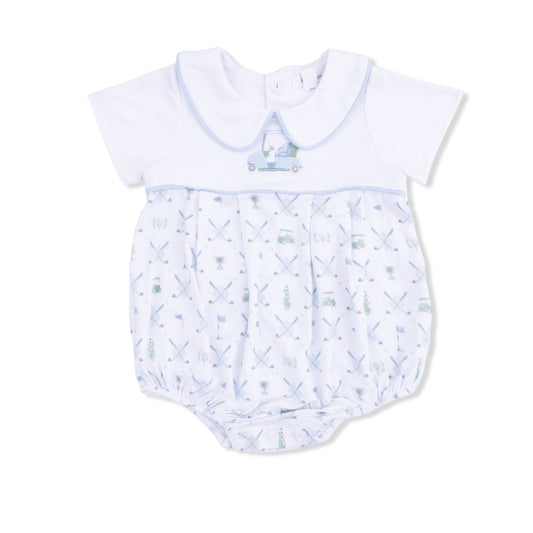 Golf Trellis Blue - Classic Box Pleat Bubble - Hello Baby Apparel