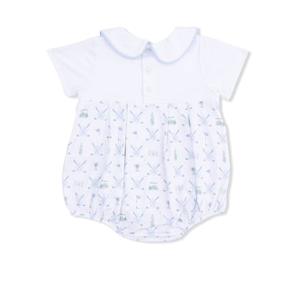 Golf Trellis Blue - Classic Box Pleat Bubble - Hello Baby Apparel