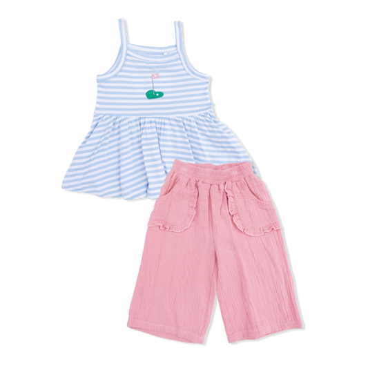 Striped Golf - Peplum Tank with Wide Leg Pant - Hello Baby Apparel