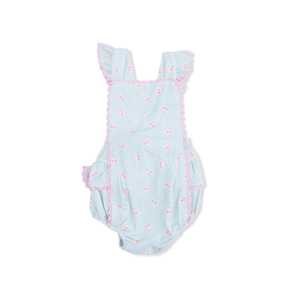 Tiny Cherry Stripe - Ric Rac Ruffle Sunsuit - Hello Baby Apparel