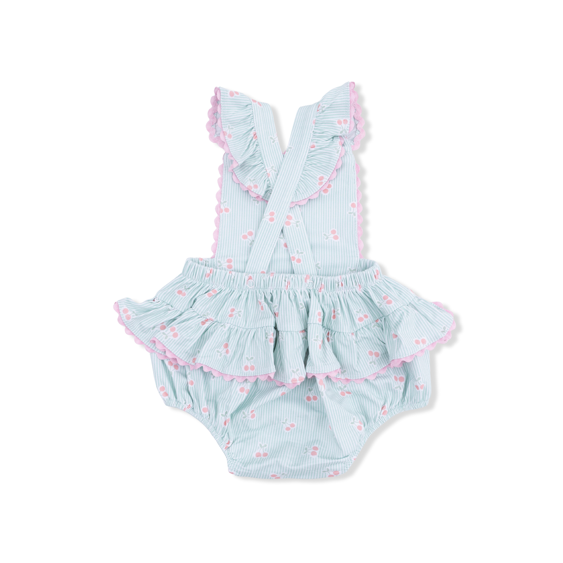 Tiny Cherry Stripe - Ric Rac Ruffle Sunsuit - Hello Baby Apparel
