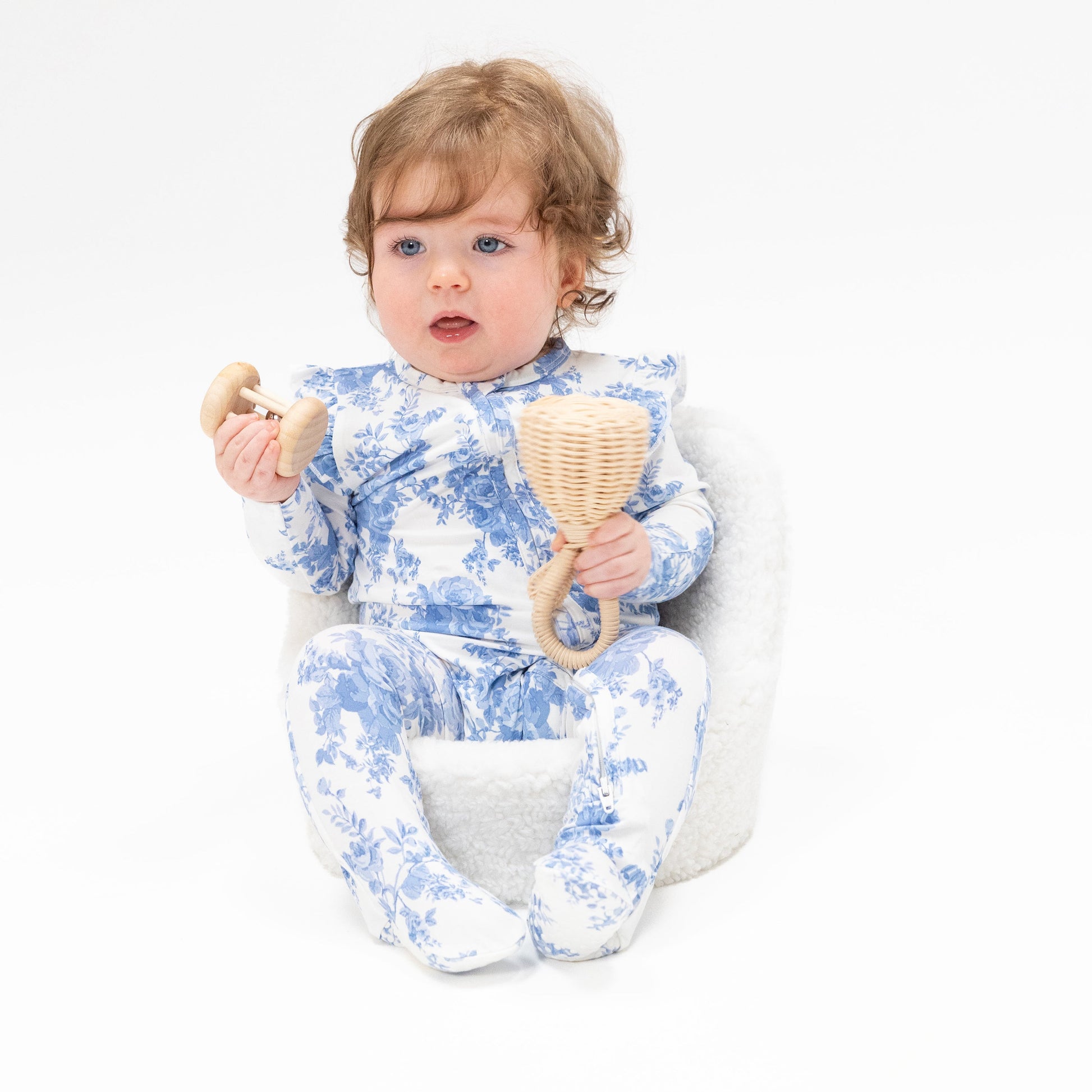 Dream Cottage Floral - 2 Way Ruffle Sleeve Zipper Footie - Hello Baby Apparel